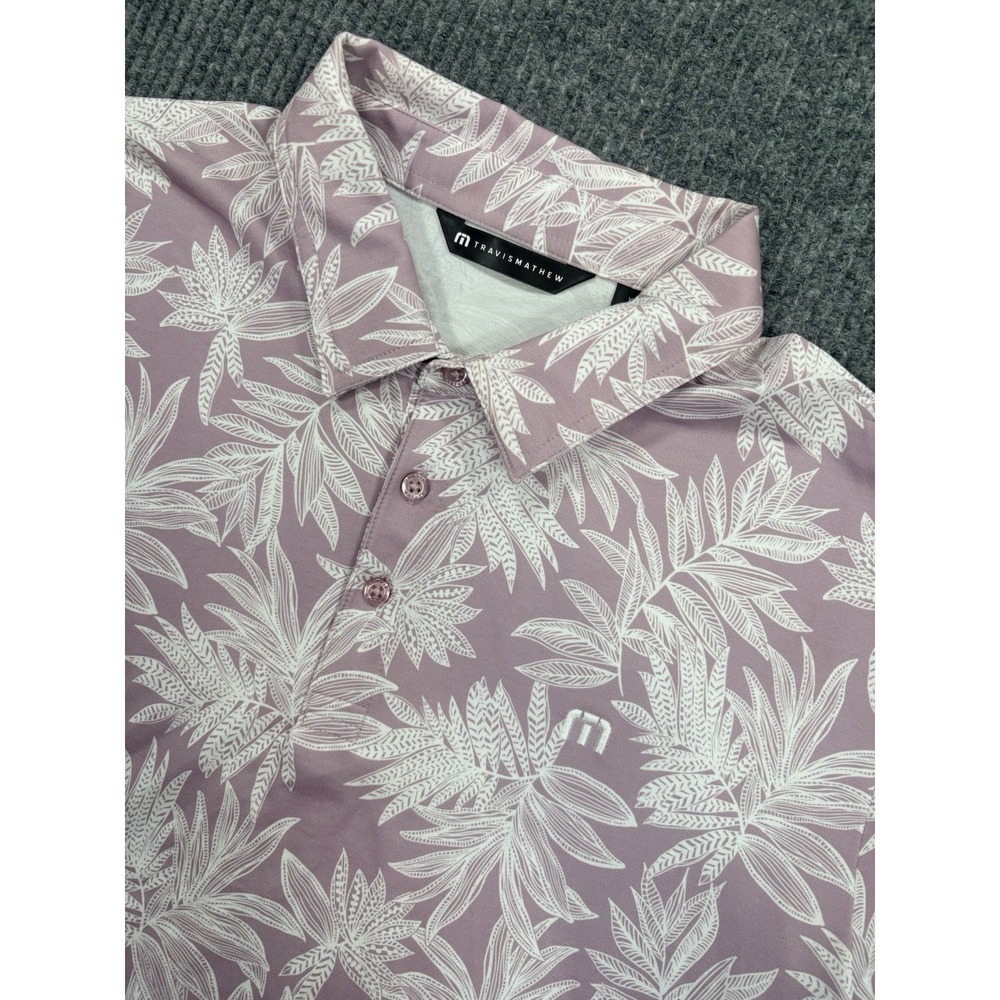 Travis Mathew Men's XL Pink White Tropical Floral Performance Golf Polo Shirt
